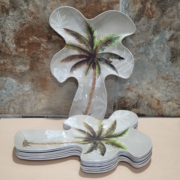 Vintage Palm Tree Serving Tray Set of 8 - Picture 10 of 11